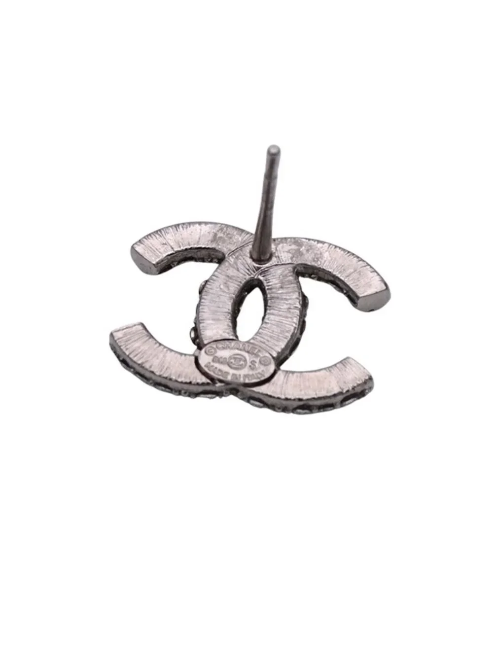 Chanel Earrings Rhinestone CC Logo Silver Small